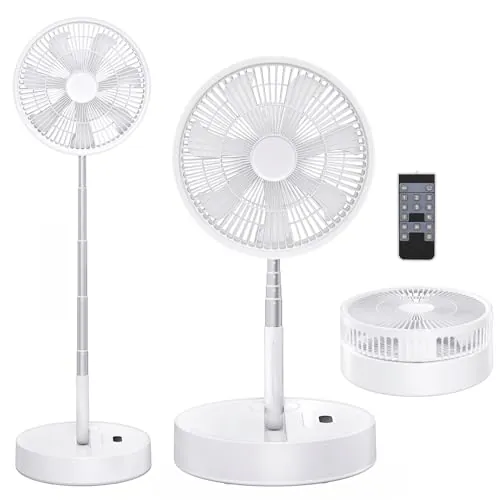 LIPETY Ventilador de Pie Portátil Plegable Oscilante - Bateria Recargable USB C Pequeño Mesa Ventiladores con Control Remoto para Hogar Dormir Oficina Viaje (Blanco, 12 pulgadas)