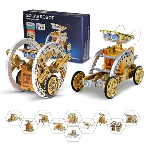 OMWay Robot Solar, Regalos para Niño 7 8 9 10 11 12 Años, Juguete y Kit de Robótica Educativos Ciencia Experimentos para Niños, Dorado