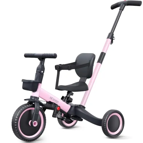 newyoo TR007 Triciclo Evolutivo 5 en 1 para Bebé 1-3 Años con Barra de Seguridad y Empuje, Regalo Infantil con Pedales y Modo Bicicleta, Blanco
