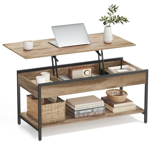 VASAGLE Mesa de Centro Elevable, Mesa de Salón, 50 x 100 cm