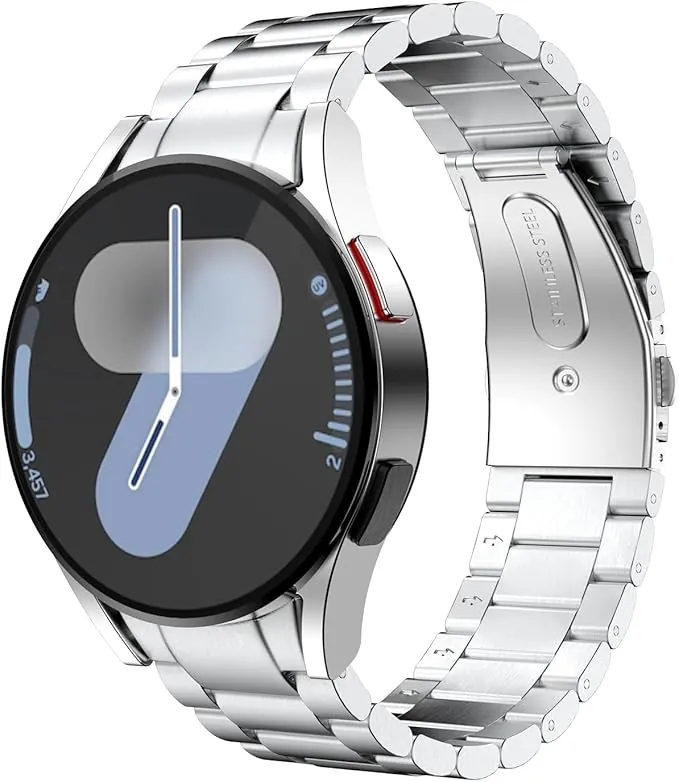 MoKo Correa de Metal Compatible con Samsung Galaxy Watch 7 FE 6 5 4 40mm 44mm/Watch 6 Classic 43mm 47mm/5 Pro 45mm/4 Classic 42mm 46mm, Pulsera de Repuesto de Acero Inoxidable para Hombre, Plata