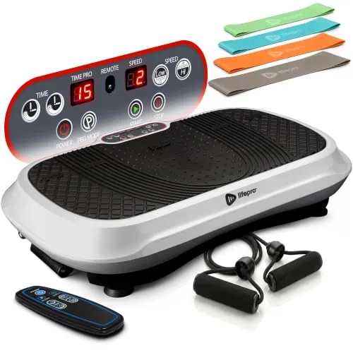 LifePro Waver - Máquina de Ejercicio con Placa de vibración para Entrenamiento Cuerpo Completo, 99 Niveles Velocidad, Bandas Resistencia, Control Remoto, Fitness en casa y Plataforma - Blanco