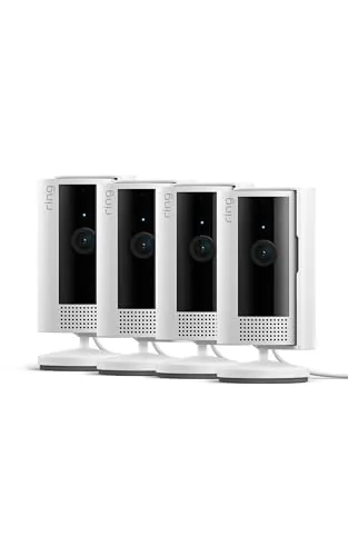 Ring Cámara interior (Indoor Camera 2ª gen) | Cámara de vigilancia wifi con enchufe para mascotas, vídeo HD, comunicación bidireccional, cubierta de privacidad | 30 días gratis de Ring Home, 4 Cámaras