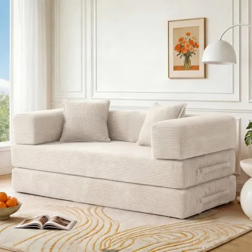160cm Sofá Cama 2 Plazas con Espuma y Muelles para Salón,Blanco