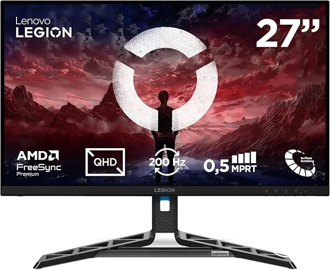 Lenovo Legion R27qe Gen 2 - Monitor Gaming QHD 27" (IPS, 200 Hz, 0.5 ms MPRT, 16:9, HDMI 2.1 + DP 1.4, AMD FreeSync Premium, VESA Adaptive Sync, Ajuste Inclinación/Altura/Pivote/Giro) - Negro