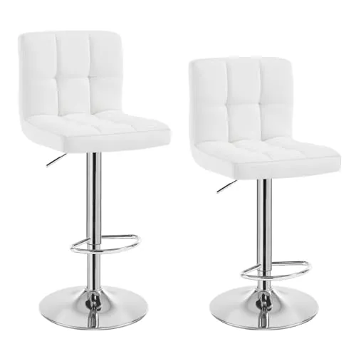 WOLTU 2X Taburete de Bar Silla de Bar Cuero Sintético Muebles Cocina Taburete Alto Regulable en Altura con Respaldo Sillas Alta Taburetes Tapizado Blanco