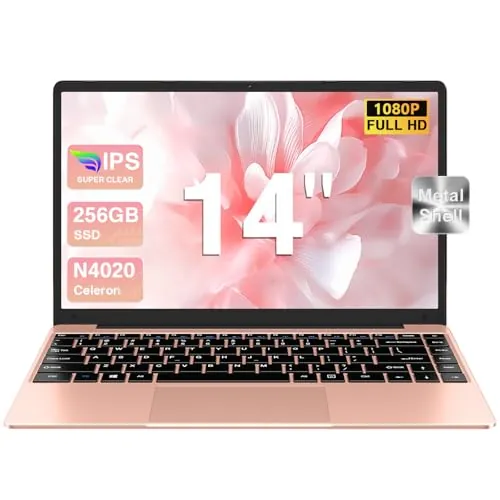 bvate 2026 Ordenador Portátil 14 Pulgadas hasta 2,8 GHz Celeron 256GB SSD PC Portátil Soporta 1TB SSD Expansión con Ratón Inalámbricopara Trabajo-Estudio-Aprendizaje 1080 Mini Puerto Multimedia-Oro