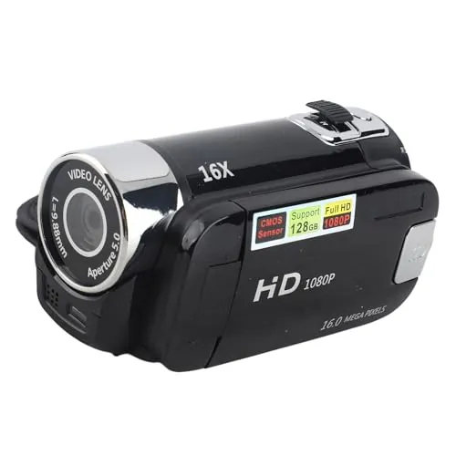 Videocámara Portátil Full HD 16X DV Cámara de Video Digital Pantalla de Rotación de 270 ° Soporte Digital con Zoom Night Shoot(Negro)