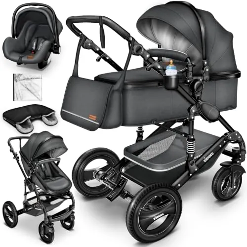 KIDUKU® Carrito de Bebé 3 en 1 | Silla de Paseo para Niños | Carricoche de 3 Piezas | Capazo, Cambiador, Cubrepiés | Sillita Coche Ligera Infantil ECE R129