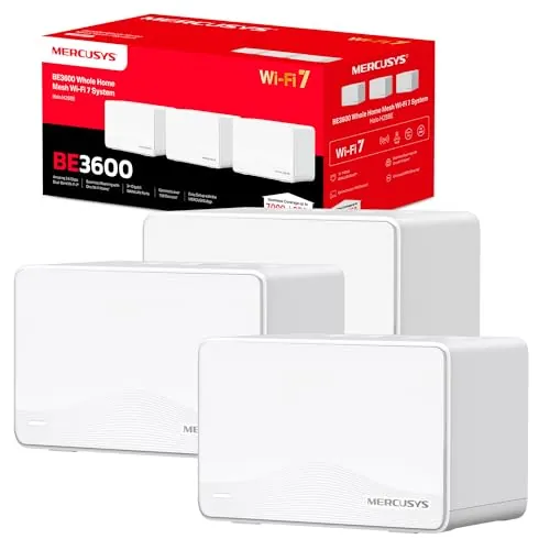 Mercusys Halo H25BE(3-Pack)-Sistema WiFi 7 Mesh, BE3600, Doble Banda,650m2 | Cobertura para Toda la Casa hasta 650m². Red Unificada. Puertos Gigabit. Control Parental. App Mercusys.