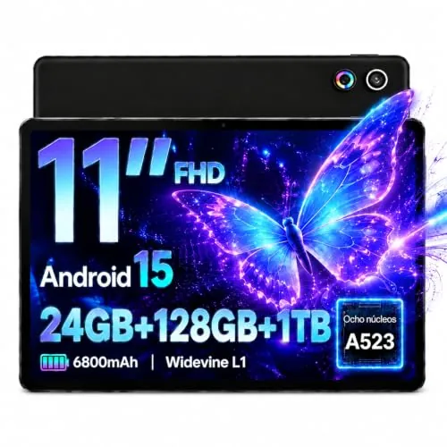 NIDUBIO Tablet, Tablet Android de 11 Pulgadas, 24 GB RAM 128 GB ROM Ampliable hasta 1 TB, Octa-Core, Batería de Gran Capacidad de 6800 mAh, Cámara Dual, Desbloqueo Facial (Negro)