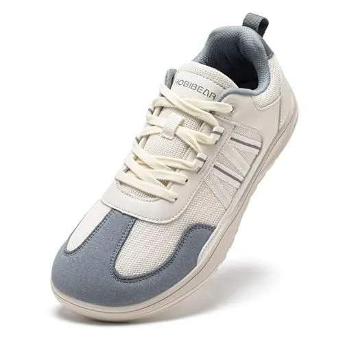 HOBIBEAR Zapatillas Deportivas Minimalistas Unisex de Punta Ancha para Correr y Caminar al Aire Libre(Beige-Gris,EU 39)