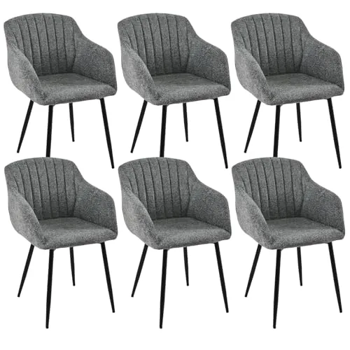 Goeurvant Pack de 6 Sillas de Comedor con Reposabrazos, Sillas Tapizadas de Chenilla con Patas Metálicas, Modernas Sillón para Salón y Cocina, Gris Pizarra
