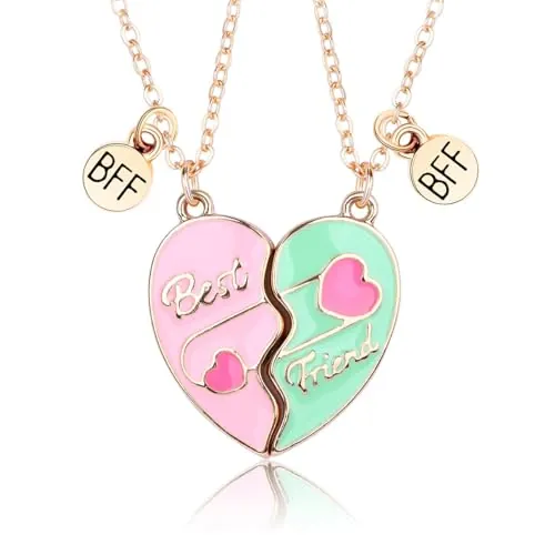 Pwsap Adorables BFF Collares para 2 Niñas, Best Friends Collares con Colgante Corazón, Collar de Amistad Dorado, Joyería de Amistad San Valentín para Niñas Madre Amigos Hermanas Sobrinas Mujeres