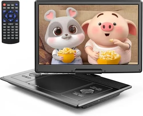 Yoton DVD portátil de 16" con Pantalla giratoria HD de 14", con Cargador de Coche de 1,8 m y función de reproducción de Memoria [BLU-Ray no Compatible]