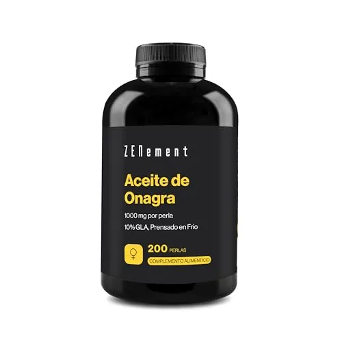 Aceite de Onagra 1000 mg, 10% GLA, Prensado en Frío, con Vitamina E Natural - Fuente Natural de Omega 6, Apoyo Femenino y Equilibrio Diario, 200 Cápsulas Blandas - Zenement