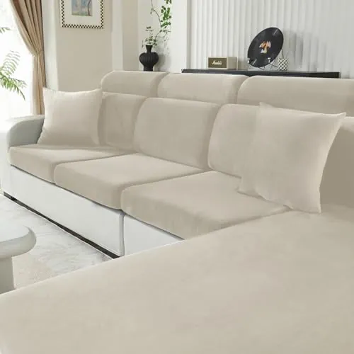 CYCMACO Funda Asiento Sofa Terciopelo 1 Asiento-X, Beige