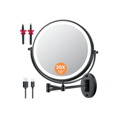 Auxmir 10″ Espejo Maquillaje con Luz Pared 1X/30X Aumento Recargable