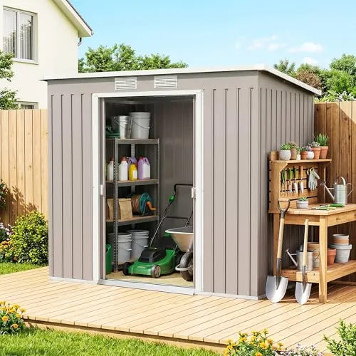 Outsunny Caseta de Jardín Exterior 2,4 m² 213x130x172 cm, Gris Claro