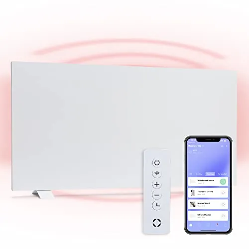 KLARSTEIN Radiador Electrico Bajo Consumo Infrarrojos, Estufa Pared 750W, App y WiFi, Detección Ventana Abierta, Temporizador, IP24, Emisor Termico, Radiadores Bajo Consumo Electricos sin CO2