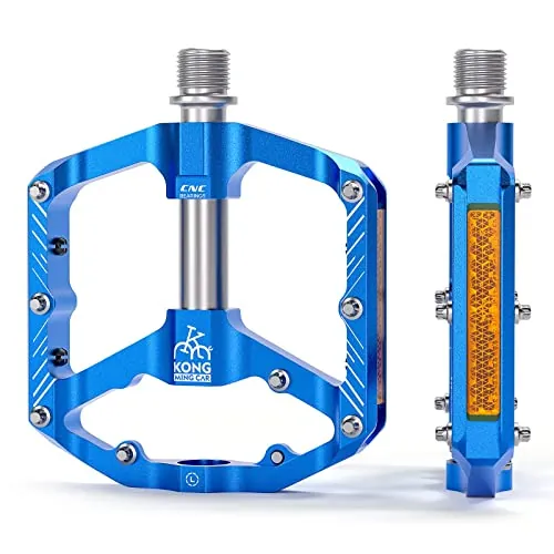 Kadacha Pedales de Bicicleta con Tiras Reflectantes, 3 rodamientos sellados, Plataformas de Bicicleta de Aluminio CNC Antideslizantes, Pedales de 9/16 Pulgadas para Bicicleta de Carretera, MTB (Azul)