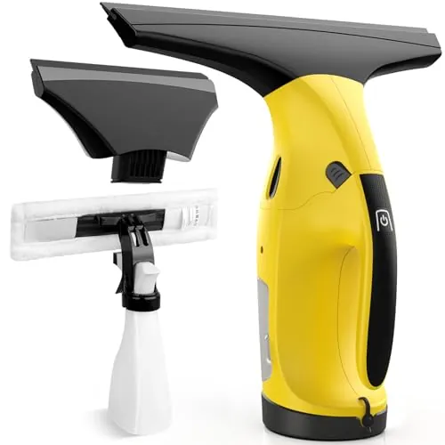Limpiacristales eléctrico para Ventanas, Limpiadora de Cristales, Aspirador de Ventanas Recargable, con Cuchillas de limpiaparabrisas de 28 cm y 17 cm para Limpiar Ventanas (Amarillo)
