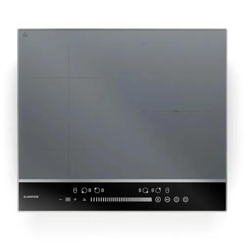 Klarstein DualTone Hybrid Placa Inducción - 4 Zonas, 7200W, Zona Flex, Control Deslizante, Función Mantener Caliente y Temporizador, Marco Aluminio, 60cm, Plateada
