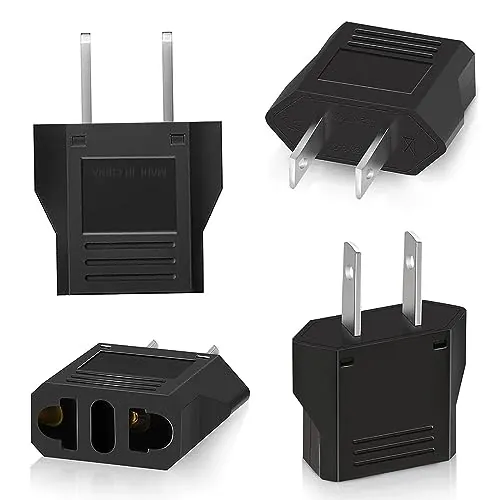 Clomnpe 4 Piezas Adaptador Enchufe Europeo a Americano, Adaptador Enchufe Americano a Español, Tipo C/E/F/L/N a Tipo A para Viajeros Que Visitan USA/Japón/México/Canadá-Negro