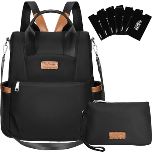 Eshow Mochila Mujer Antirrobo, Bolso Casual con Correa Ajustable y Asa Superior, Bandolera Multifuncional para Uso Diario Trabajo Viaje Escuela Compras y Universidad Negra