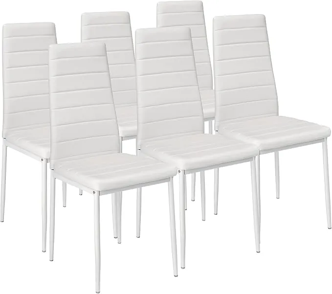 tectake® sillas de Comedor Acolchadas, Funda de Cuero sintético, Respaldo Alto, Patas de Acero, Montaje Sencillo, sillas Comedor Modernas, Muebles Salon Modernos, Silla nordica - 6 Sillas Blanco