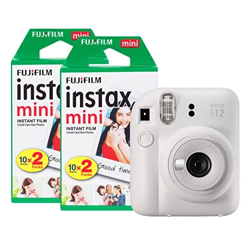 Fujifilm Instax Mini 12 - Cámara instantánea con Paquete de 40 películas de Disparo, Color Blanco Arcilla