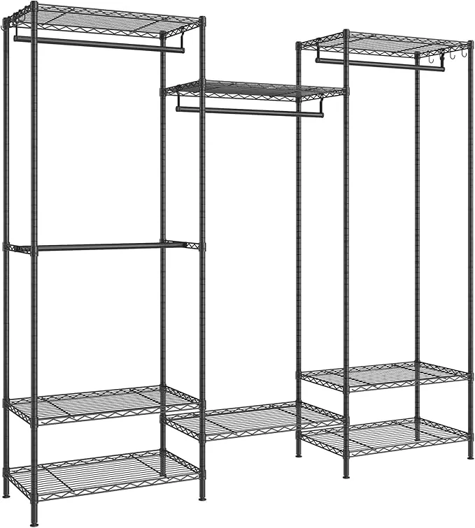 SONGMICS Armario de Ropa, Armario de Metal con Estantes Ajustables, Barras para Colgar y Ganchos, Duradero, Perchero Separable, Negro Tinta LGR431B01