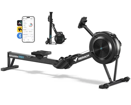MERACH R50 Máquina de Remo para casa con Resistencia de Aire, 10 Niveles Ajustables con App Exclusiva, Máquina de Remo Profesional para Interiores, Asiento Ergonómico y Cómodo