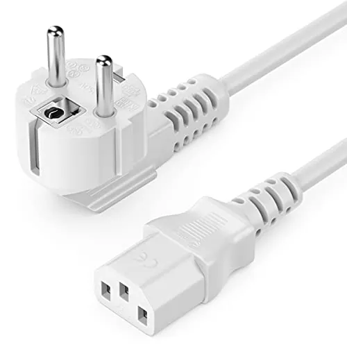 deleyCON 5m Cable Alimentación Corriente Energía Conector Tipo F (CEE 7/7) 90° Acodado a Acoplador C13 Hembra PC Ordenador Monitor Impresora Proyector - Blanco
