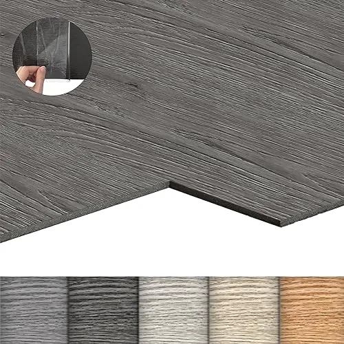 LZQ Revestimiento de suelo de vinilo autoadhesivo con efecto madera, 72 tablones de vinilo de 10,04 m², resistentes al desgaste y al agua, para salón, cocina, roble gris oscuro