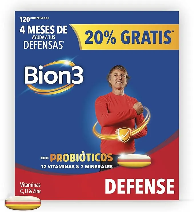 Bion3 Defense Comprimidos Multivitamínicos con Probióticos, Complemento Alimenticio para Ayudar al Sistema Inmunitario¹, Vitamina C, D, Zinc, Hierro