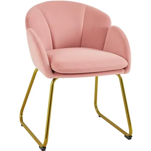 Yaheetech Silla de Comedor en Forma de Flor, Tapizada en Terciopelo, Rosa | Sillón para Dormitorio, Patas de Metal, Silla de Terciopelo para Sala de Estar, para Comedor y Cocina, Ergonómico