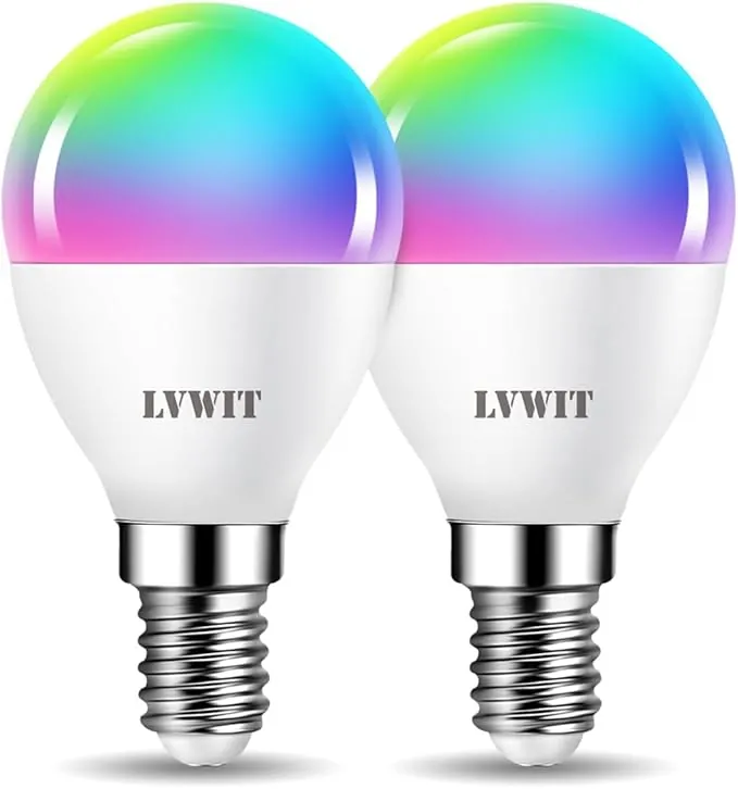 LVWIT Bombillas Inteligente E14, Compatible con Alexa, Google Home Assistant y Smart Life/Tuya App, Bombilla Wi-Fi Golf 5W 470 Lm, Lámpara Regulable LED P45 equivalente a 40W - 2 Unidades.