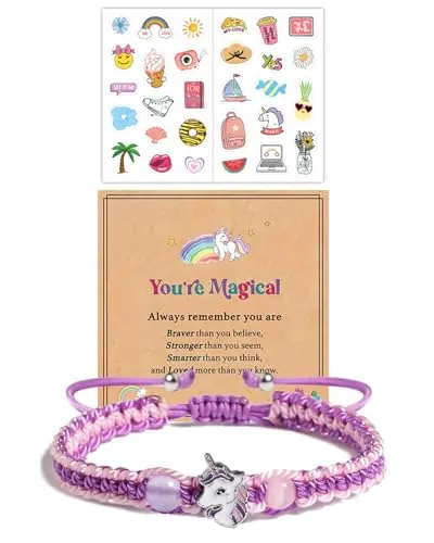 MYGLOAR Pulsera y Unicornio Pulsera Perla Rosa y Unicornio con Circonitas para Niñas, Regalo para Cumpleaños o Navidad