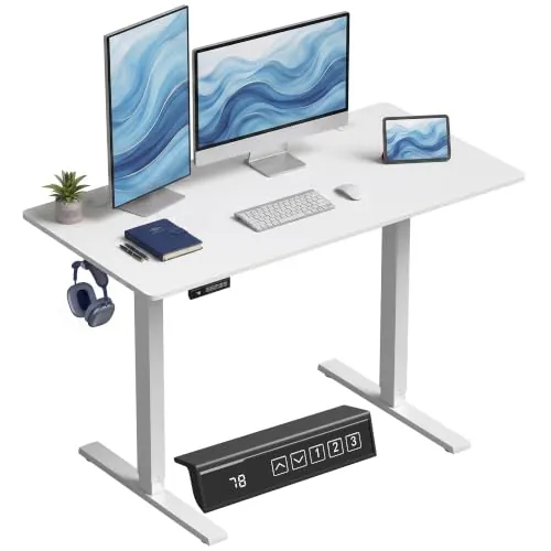 HOMCOM Escritorio Elevable 120x60 cm 3 Alturas de Memoria Blanco