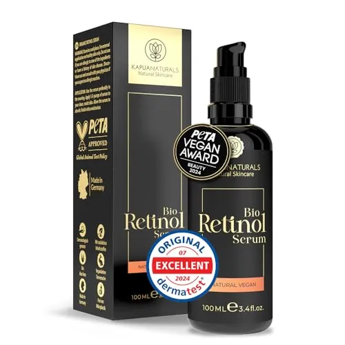 Retinol puro para la cara • 100 ml • +Vitamina C +Hialurón • Para una piel radiante • Sérum antiedad Retinol Serum • ORGÁNICO Vegano • Cosmética natural y sostenible de Alemania