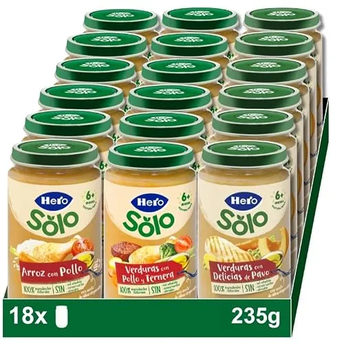 Hero Solo Caja Mixta Tarritos de Carne y Pollo Desde 6 Meses, 18 x 235 g