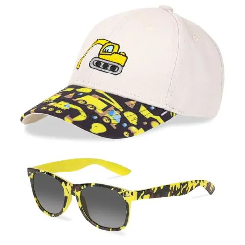 Gorra Niño y Gafas de Sol, Gorra Beisbol Ajustable de Algodón, Sombrero de Verano de Excavadora Gafas de Sol con Protección UV para Niños Sombrero de Playa con Visera