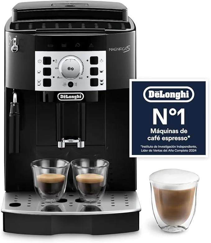 De’Longhi Magnifica S – Perfetto Cafetera Superautomática, Espumador de Leche manual, Espresso y Cappuccino, Panel de Control con Botones, Negro (ECAM22.110.B)