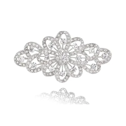 Voarge Corsage de broche de cristal de diamante completo, Broche para Mujer Cristal 4 Inch Flor Filigrana Boda