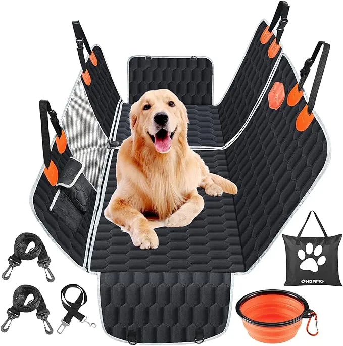 Funda Coche Perro Protector Coche Perros Asiento Trasero con Ventana de Malla Visible, Bolsillo, Protección Lateral y Cinturón de Seguridad Robusto, Impermeable y Resistente a Los Arañazos