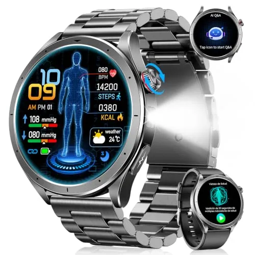 Reloj Inteligente Hombre con ECG/VFC, AI-GPT, Micro Chequeo, IMC, Negro