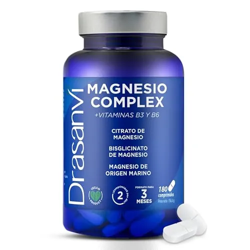 Magnesio Bisglicinato con Citrato y Magnesio Marino Drasanvi 180 Comp Puro | Alta Absorcion con Citrato y Magnesio Marino, Reduce la Fatiga y el Cansancio, con Vitaminas B6 y B3 Facil de Tomar