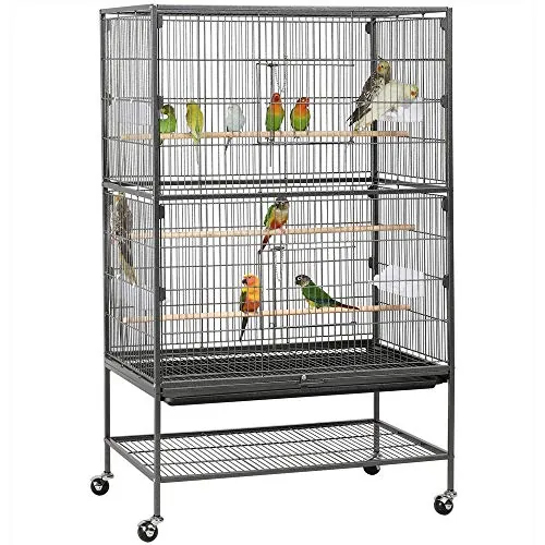 Yaheetech Jaula Grande para Pájaros, Mascota con Ruedas, Unisex, 52 cm x 79 cm x 132 cm, Hierro, Negro