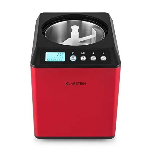 Klarstein Vanilla Sky heladera, máquina autorefrigerante con compresor, mantiene el frío, pantalla LED, temporizador, acero inoxidable, fácil de limpiar, 180 W, capacidad 2 litros, rojo